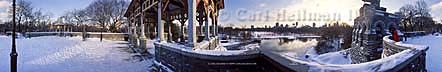 photo is a 360 degree panorama of Belvedere Castle at The Gates in Central Park, New York City, Christo and Jeanne-Claude artists, panoramas of 'The Gates, Central Park, New York City, 1979-2005' - panorama copyright Carl Heilman II, Brant Lake, New York