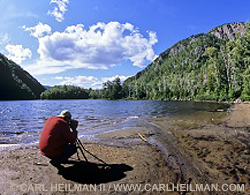 Adirondack photography workshop participant photographing at Chapel Pond during an August nature photography workshop