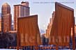 Full moon setting in sunrise light by the Sheep Meadow photo at The Gates in Central Park, New York City, Christo and Jeanne-Claude - The Gates, Central Park, New York City photography copyright Carl Heilman II