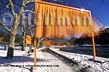 Photo mantage of The Gates in motion west of The Conservatory Water in Central Park, New York City, Christo and Jeanne-Claude artists, outdoor photography of 'The Gates, Central Park' copyright Carl Heilman II, Brant Lake, NY