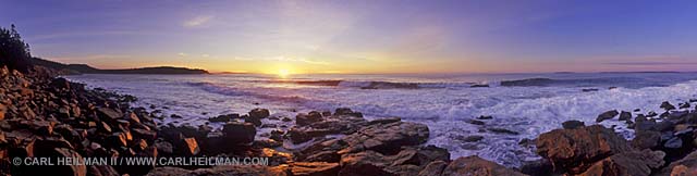 Sunrise behind the Schoodic Peninsula from Western Point along the Park Loop road, Acadia National Park nature photography workshop