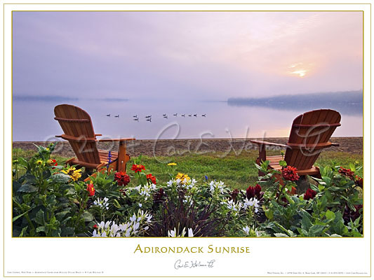 Adirondack Chairs Poster Dawn On Lake George By Adirondack