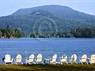Adirondack chairs at Curry's Cottages, Blue Mountain Lake, Adirondack lakes and mountains wallpaper, The Adirondacks, Rizzoli wallpaper copyright by nature photographer Carl Heilman II, Brant Lake, New York